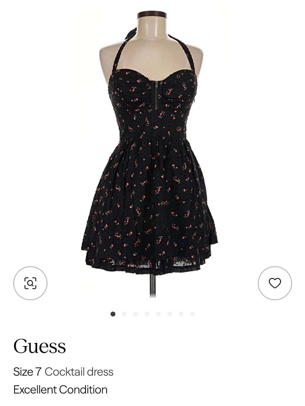 Guess Black Halter Mini Dress with Pink Floral Accents